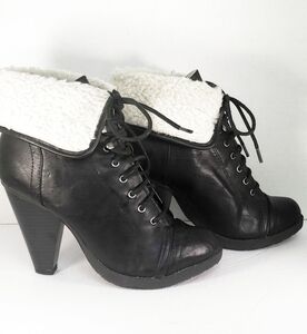 MIA Aubry Ankle Booties Sherpa Lining‎ Black Sz 6